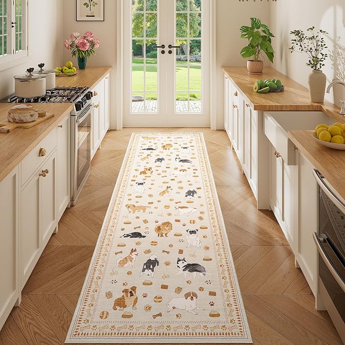 DUKINO 2x10 Runner Rug for Hallway, Washable Animal Dog Print Kitchen Rug - Image 2