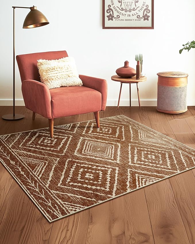 Area Rug 3x5 Rug Low Pile Print Pattern Machine Washable Non-Slip Western Rug by BESTSWEETIE