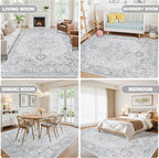 6x9 Area Rugs for Bedroom:Gray Washable Vintage Medallion Rug Non-Slip Soft Low - Image 6