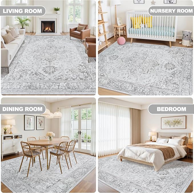 6x9 Area Rugs for Bedroom:Gray Washable Vintage Medallion Rug Non-Slip Soft Low - Image 6