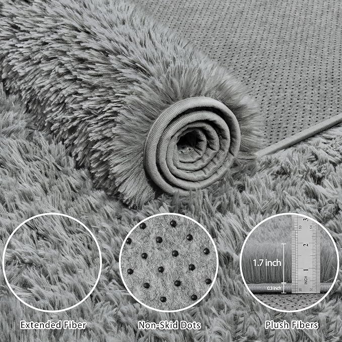 6x9 Area Rug for Living Room:Ultra Soft Fluffy Shag Light Grey Rugs, Large - Image 5