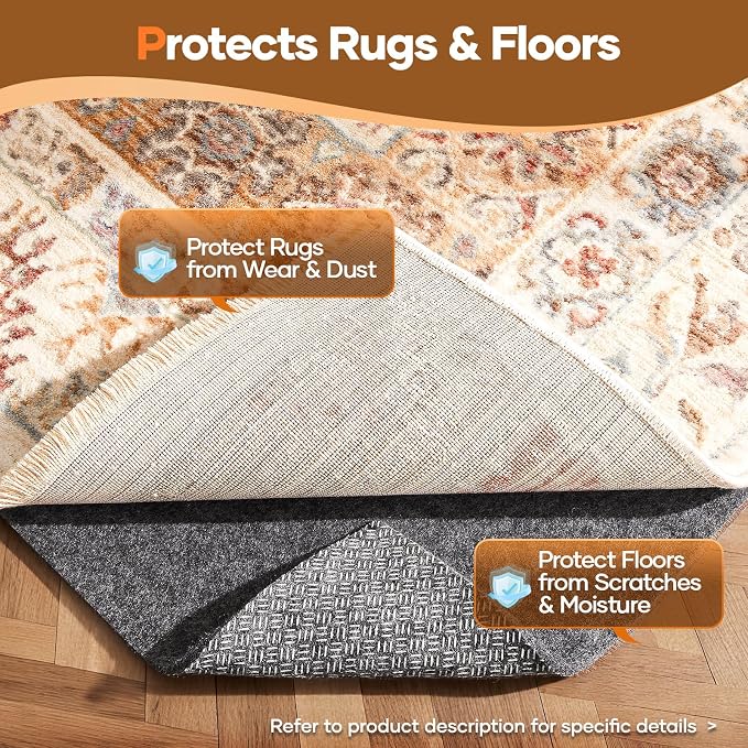 Veken Non Slip Cushioned Rug Pad Gripper 2 x 4 Ft, Felt and Silicone Backing - Image 5
