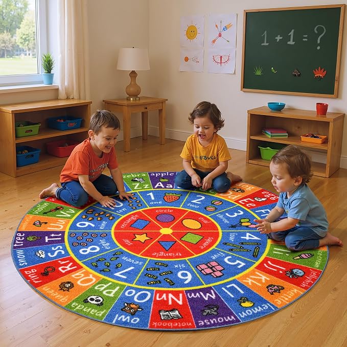 KC Cubs Educational Kids Rug – ABC Alphabet, 123 Numbers & Shapes Learning Mat by KCCubsKidsHomeandFurnishing