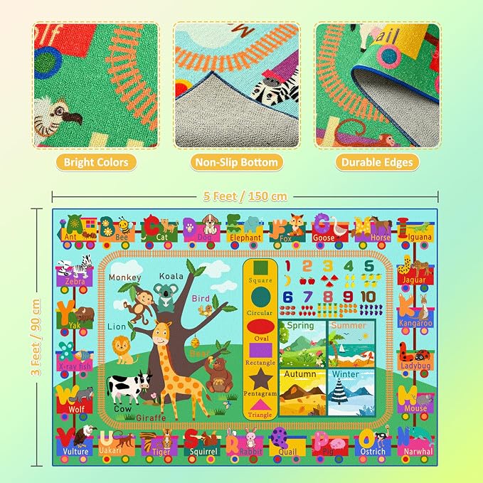 Maxsoft Kids Rug for Playroom, Educational 3x5 Play Mat for Classroom, Washable - Image 9