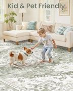 10x14 Vintage Area Rug: Washable Neutral Soft Non Slip Thin Large Floor Carpet - Image 7