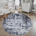 Round Area Rug for Living Room: 4 ft Washable Modern Abstract Soft Thin Rug - Image 3
