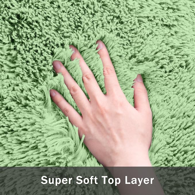 8x10 Area Rug for Living Room:Ultra Soft Fluffy Shag Light Green Rugs, Large - Image 8