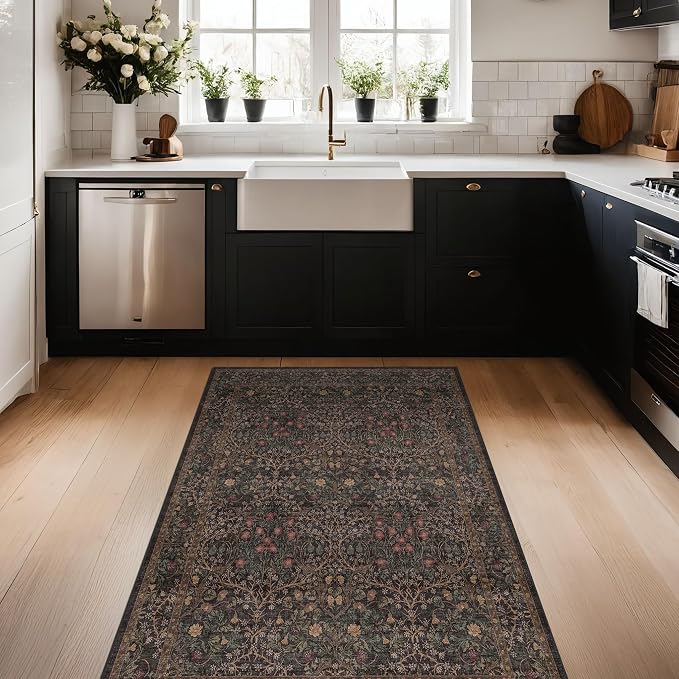Washable 3x6 Area Rug for Entryway, Dark Brown Boho Large Kitchen Rug, Home - Image 3