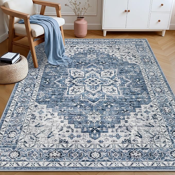 4x6 Area Rugs for Living Room: Washable Rug Soft Vintage Boho Medallion Carpet - Image 4