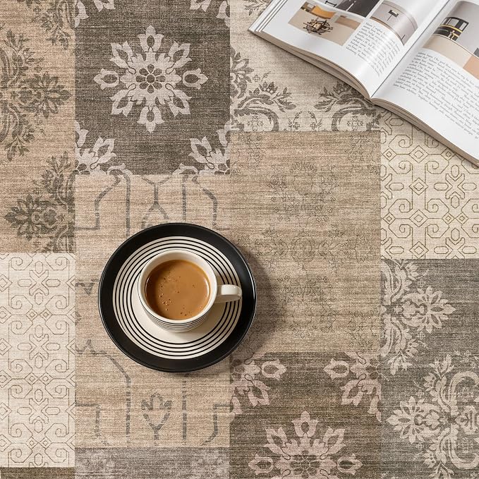UERMEI 9x12 Area Rug for Living Room, Washable Brown Modern Geometric Patchwork - Image 9