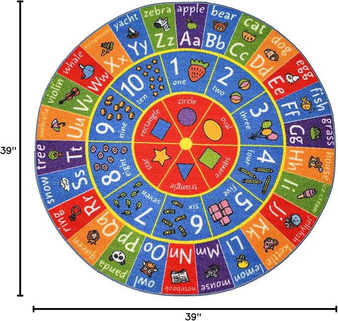 KC Cubs Educational Kids Rug – ABC Alphabet, 123 Numbers & Shapes Learning Mat - Image 2
