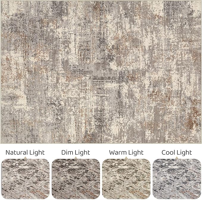 8x10 Area Rugs Living Room: Washable Large Abstract Neutral Modern Soft Rug - Image 9