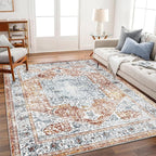 CHAMPLANT 4x6 Washable Vintage Area Rug Tangerine Traditional Floor Cover by CHAMPLANT