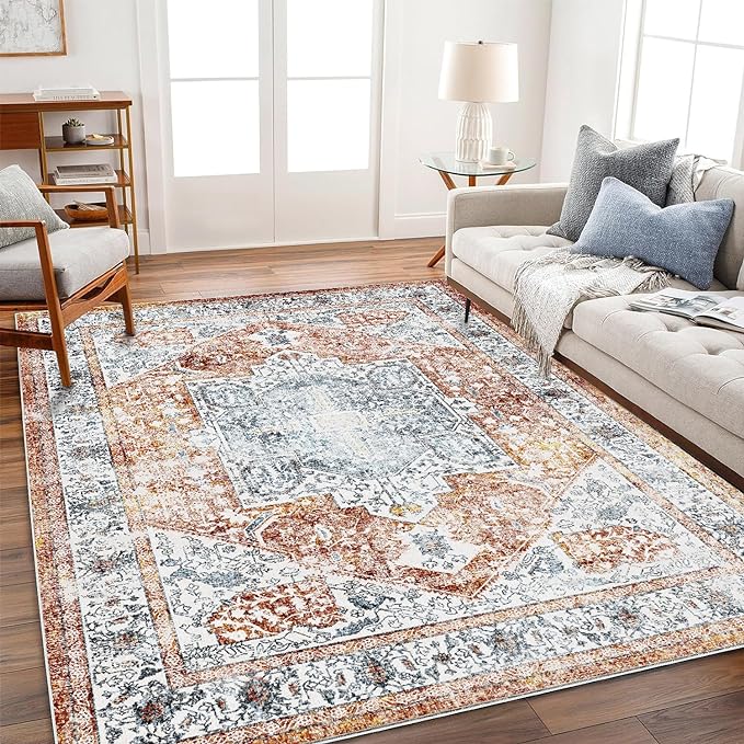 CHAMPLANT 4x6 Washable Vintage Area Rug Tangerine Traditional Floor Cover by CHAMPLANT