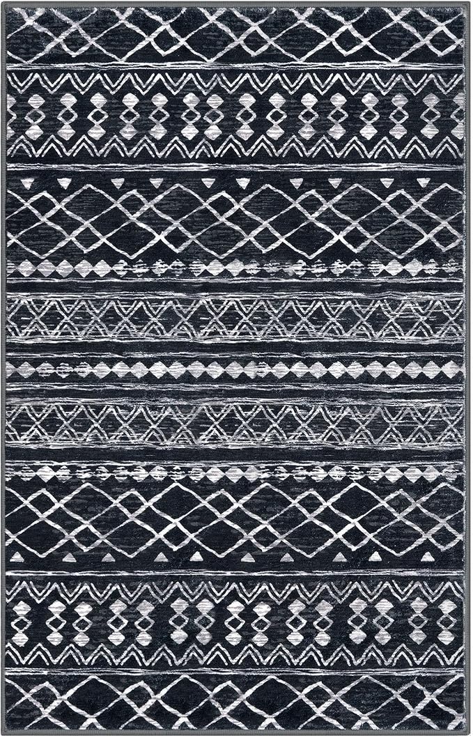 KUTA Bedroom Boho Rug 4x6 Black, Moroccan Washable Area Rugs Non Slip, Ultra - Image 8