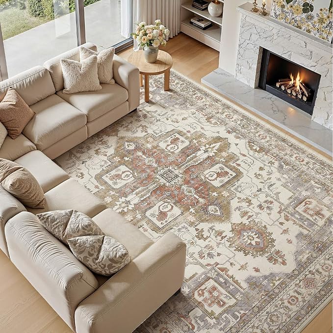 9x12 Washable Area Rugs for Living Room, Large Rug Non Slip Backing Vintage - Image 2