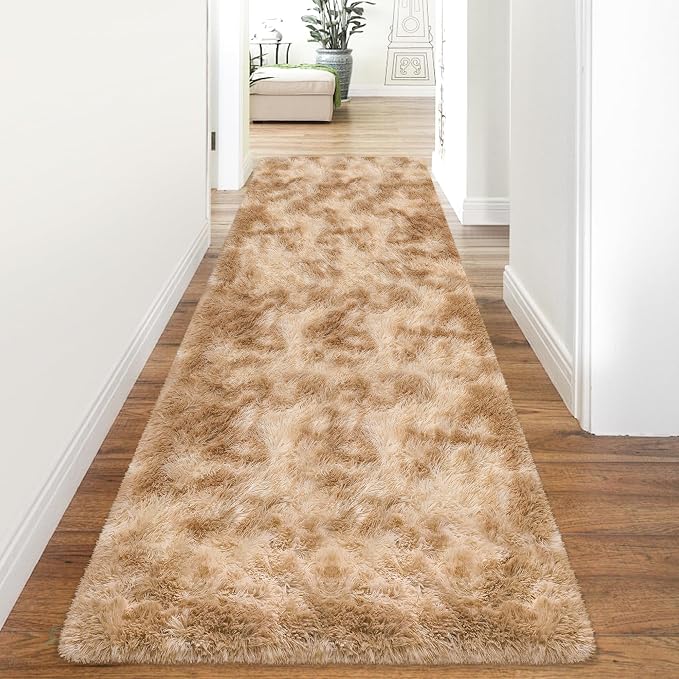 3x10 ft Plush Tie Dyed Light Brown Rug Soft Bedroom Runner Fluffy Cream and by TENNOLA