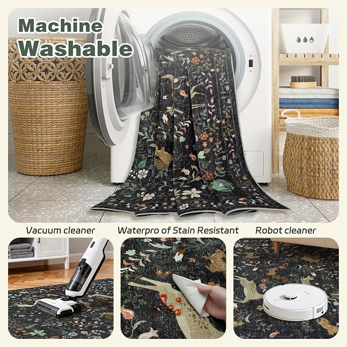 5x7 Area Rugs Washable Rug: Boho Living Room Rug Soft Non-Slip Low Pile Carpet - Image 4