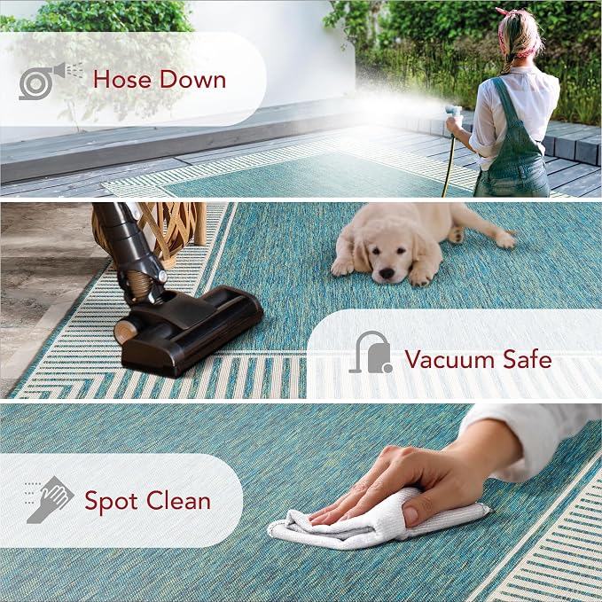Nuloom Asha Teal/Ivory, Striped Border, Soft and Cozy, High Traffic, Easy Clean - Image 6