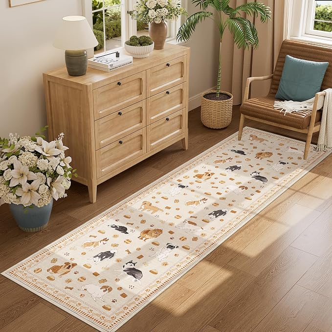 DUKINO 2x10 Runner Rug for Hallway, Washable Animal Dog Print Kitchen Rug - Image 3