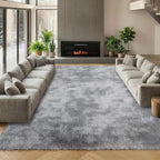 ONASAR 8x10 Area Rugs for Living Room, Tie-Dyed Light Grey Large Fluffy Shag by ONASAR