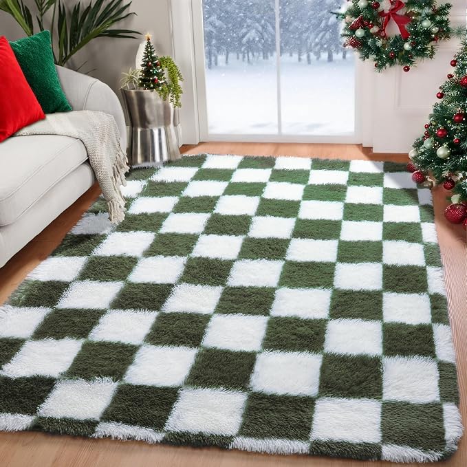 KICMOR Area Rugs for Bedroom Living Room, 4x6 Soft Fluffy Olive Green and White - Image 8