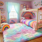 PAGISOFE 3x5 Fluffy Vibrant Rainbow Rug, Bedside Preppy Dorm Area Rug - Image 5