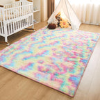 Litanika 4x6 Shag Area Rug for Living Room Bedroom, Tie-Dyed Rainbow High Pile - Image 4