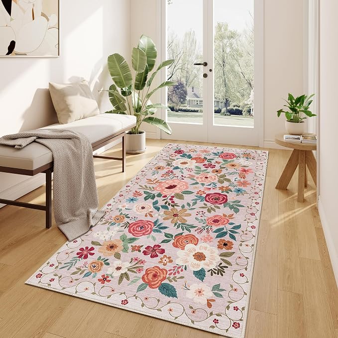 DUKINO 3x6 Runner Rug, Washable Soft Floral Hallway Runner Rug - Image 7