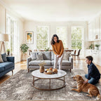 7x9 Modern Living Room Rug – Washable Neutral Abstract Area Rug - Image 8