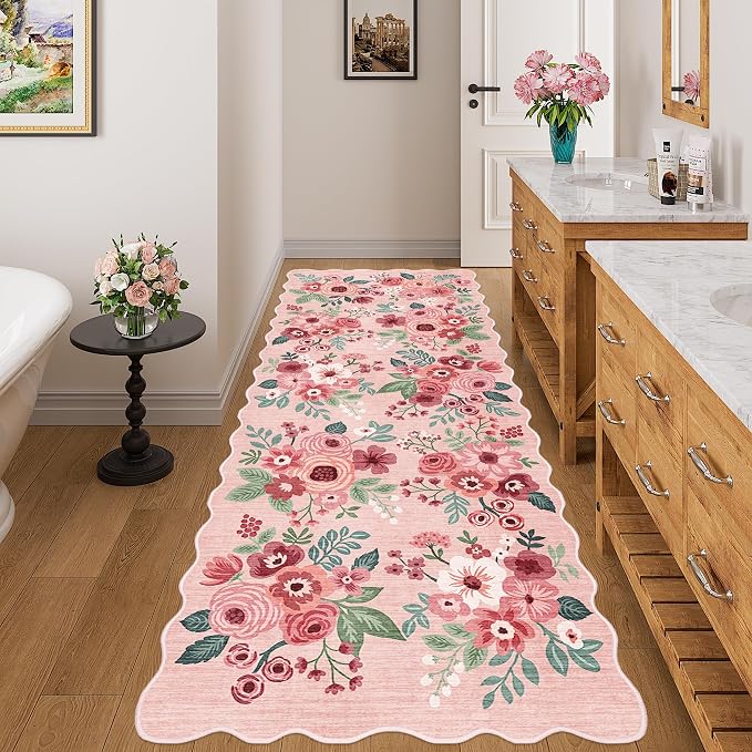 DUKINO 3x8 Washable Runner Rug, Soft Indoor Floral Non Slip Long Runner Rug - Image 3