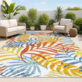 JONATHAN Y Tropics Palm Leaves Indoor Outdoor Area Rug 4X6 Cream/Orange by JONATHANY