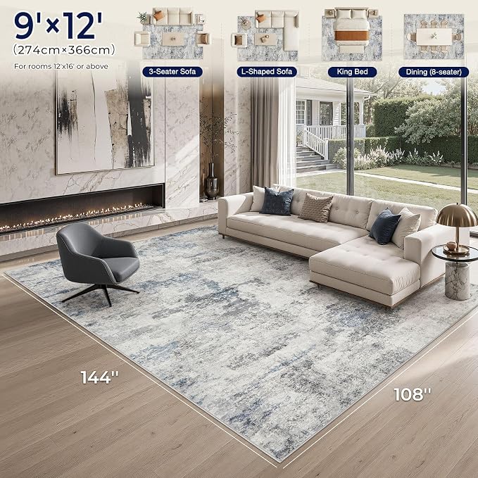 DMOYEST 9x12 Area Rug for Living Room, Washable & Non Slip Large Indoor Carpet - Image 3