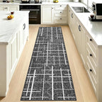 Non Slip Hallway Runner Rug 2x8, Modern Distressed Stripe, Washable Long Rug by TTelephant