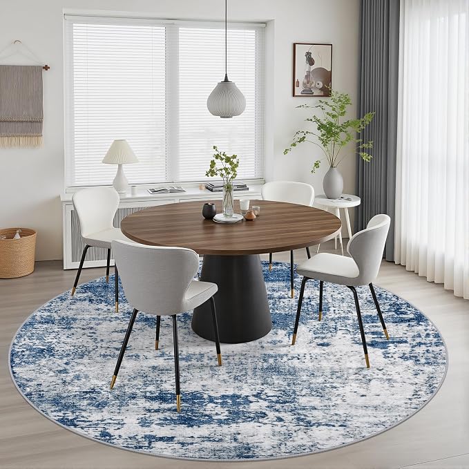 Round Area Rug for Living Room: 8 ft Washable Modern Abstract Soft Thin Rug - Image 3