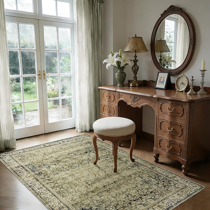 BILEEHOME Olive Green Boho Area Rug 5 x7 - Image 2