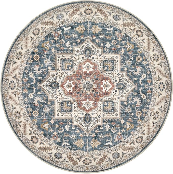 5ft Round Vintage Living Room Area Rug - Image 9