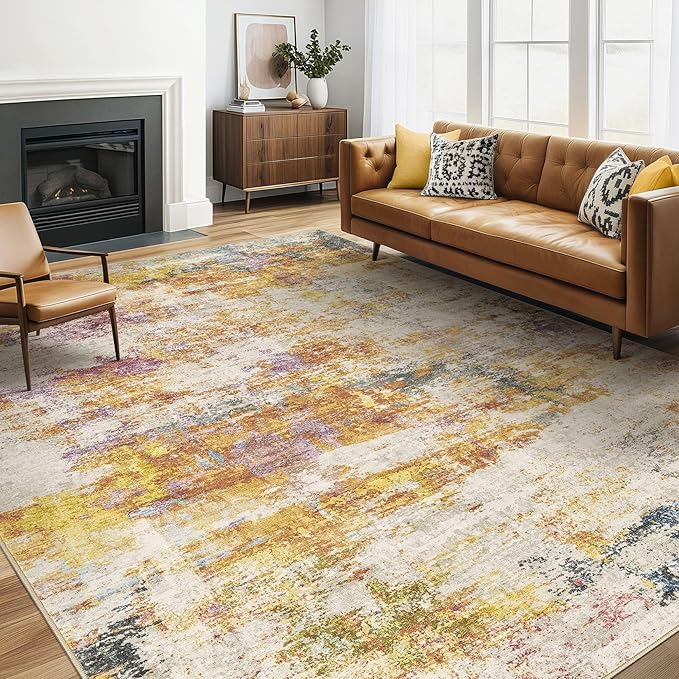 5x8 Area Rug Living Room: Machine Washable Large Abstract Modern Soft Rug Stain by LOONGRUG