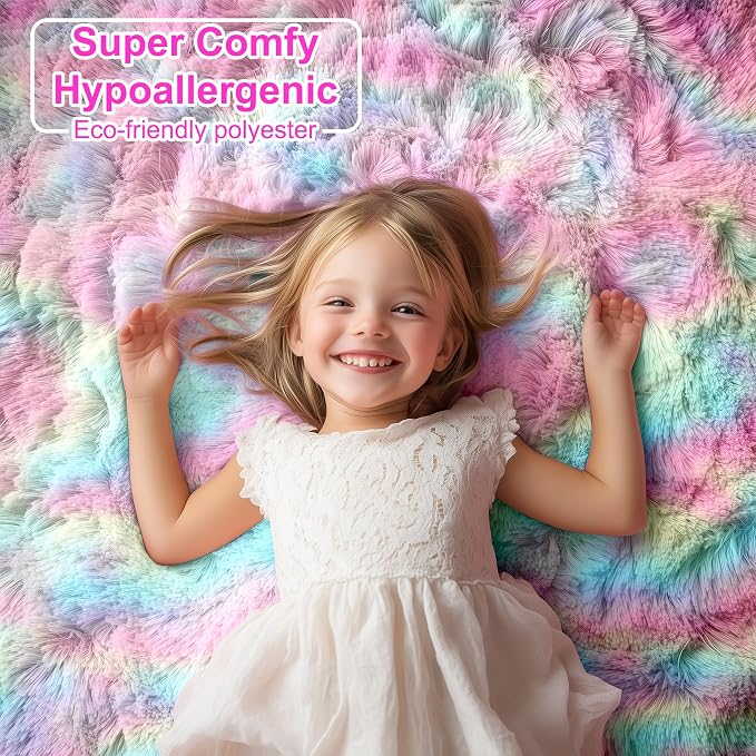 PAGISOFE 3x5 Fluffy Vibrant Rainbow Rug, Bedside Preppy Dorm Area Rug - Image 8