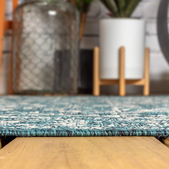 JONATHAN Y Boho Medallion Indoor Outdoor Square Area Rug 4X4 Teal/Gray - Image 5