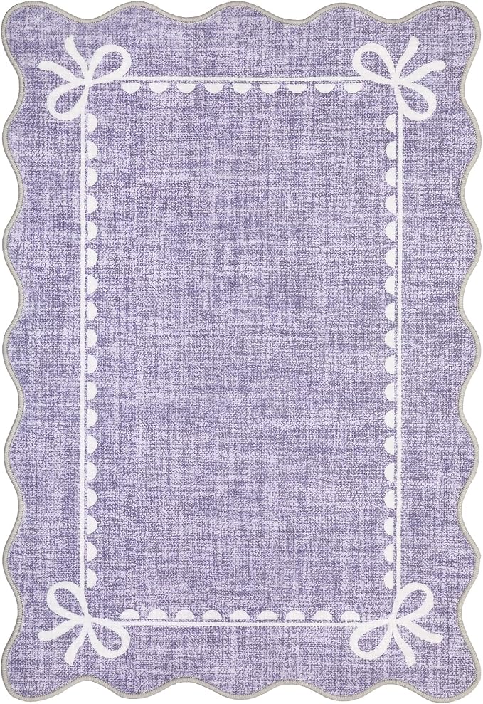 GarveeHome Scalloped Bow Rug for Kitchen Floor, Solid Purple Rug for Dorm - Image 4