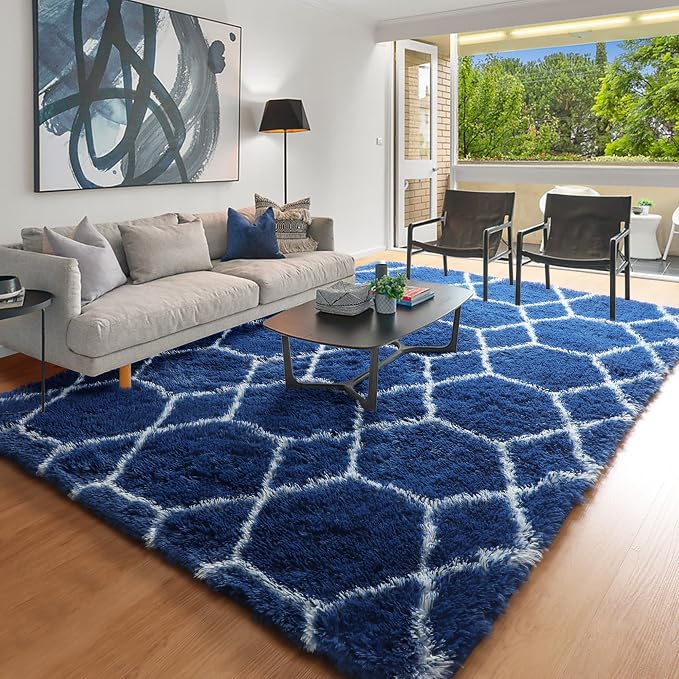 ONASAR Area Rugs for Bedroom Living Room, 4x6 Fluffy Navy Blue and White Throw - Image 8
