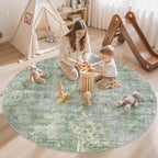 Soalmost 6x6 Green/Ivory Round Rug 6ft Living Room Circle Rug Vintage Round - Image 2
