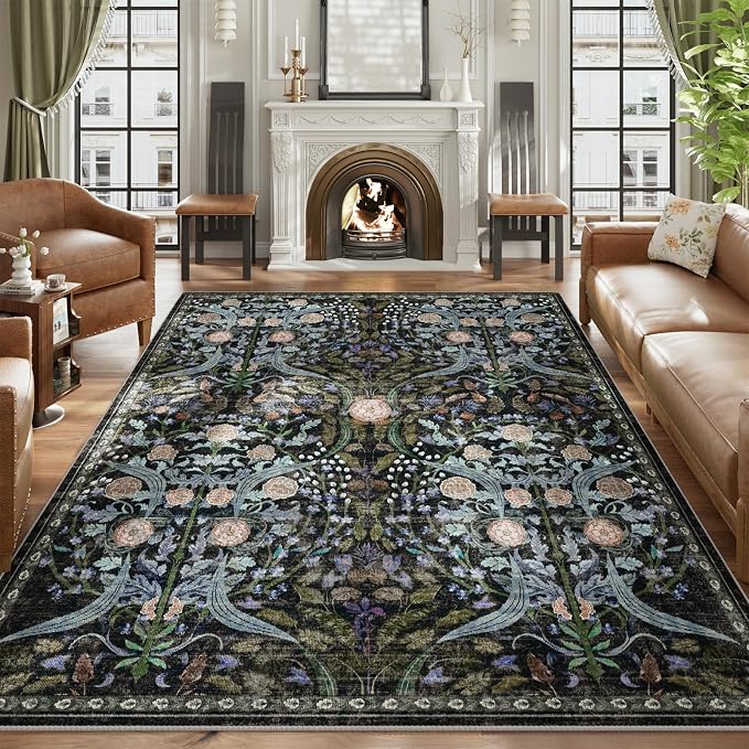 AMTOVO 6x9 Washable Area Rugs for Living Room, Non-Slip Large Soft Boho Floral by AMTOVO