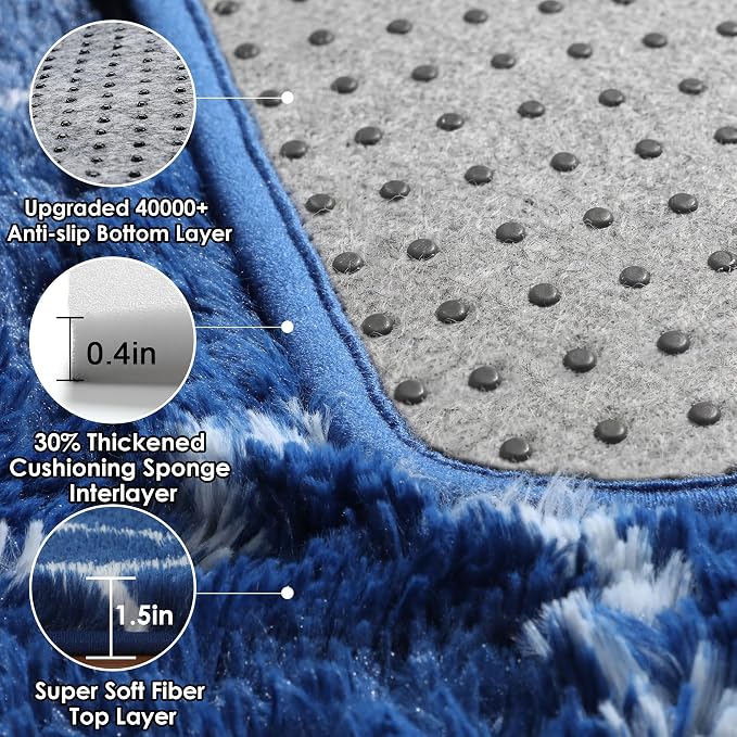 ONASAR Area Rugs for Bedroom Living Room, 4x6 Fluffy Navy Blue and White Throw - Image 4