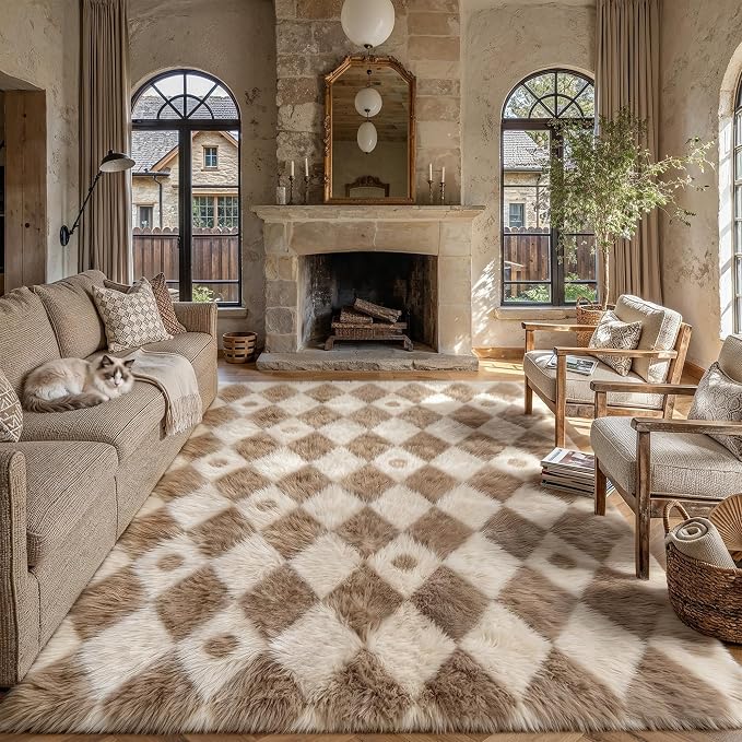 PureCozy Brown 6x9 Area Rug for Living Room Washable Non Slip Neutral Soft by PureCozy
