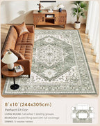 8x10 Vintage Area Rug: Washable Neutral Soft Non Slip Thin Large Floor Carpet - Image 8