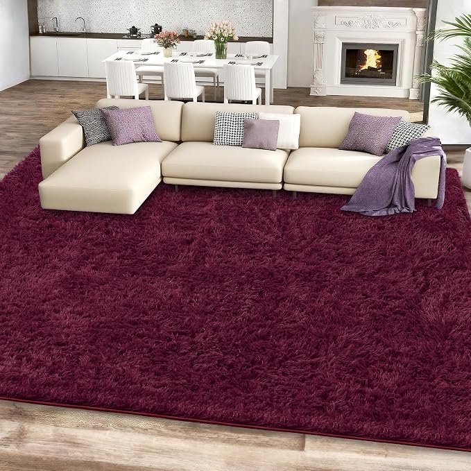 Burgundy Shag Area Rug for Bedroom, 4x6 Fluffy Shaggy Rugs for Living Room Kids - Image 2