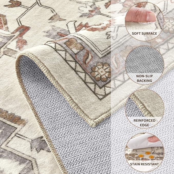 9x12 Washable Area Rugs for Living Room, Large Rug Non Slip Backing Vintage - Image 8