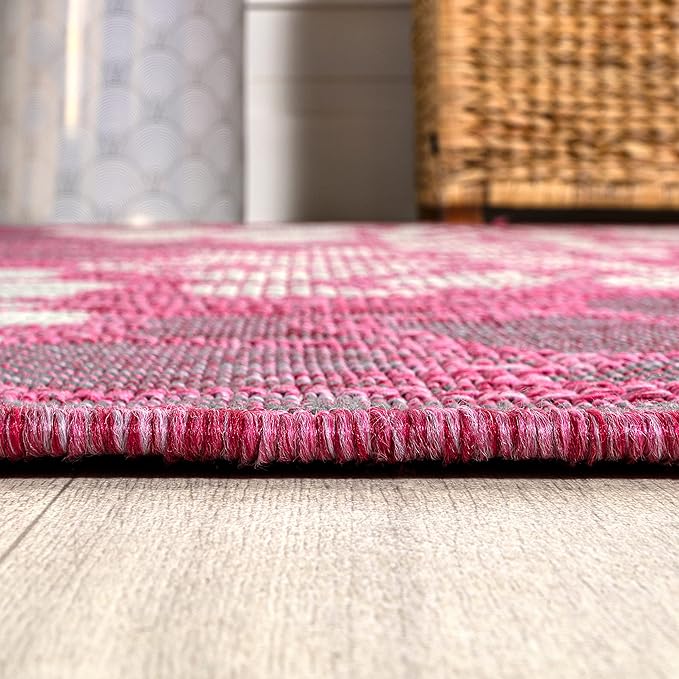 JONATHAN Y Floral Textured Weave Indoor Outdoor Runner Rug 2X8 Fuchsia/Light - Image 6